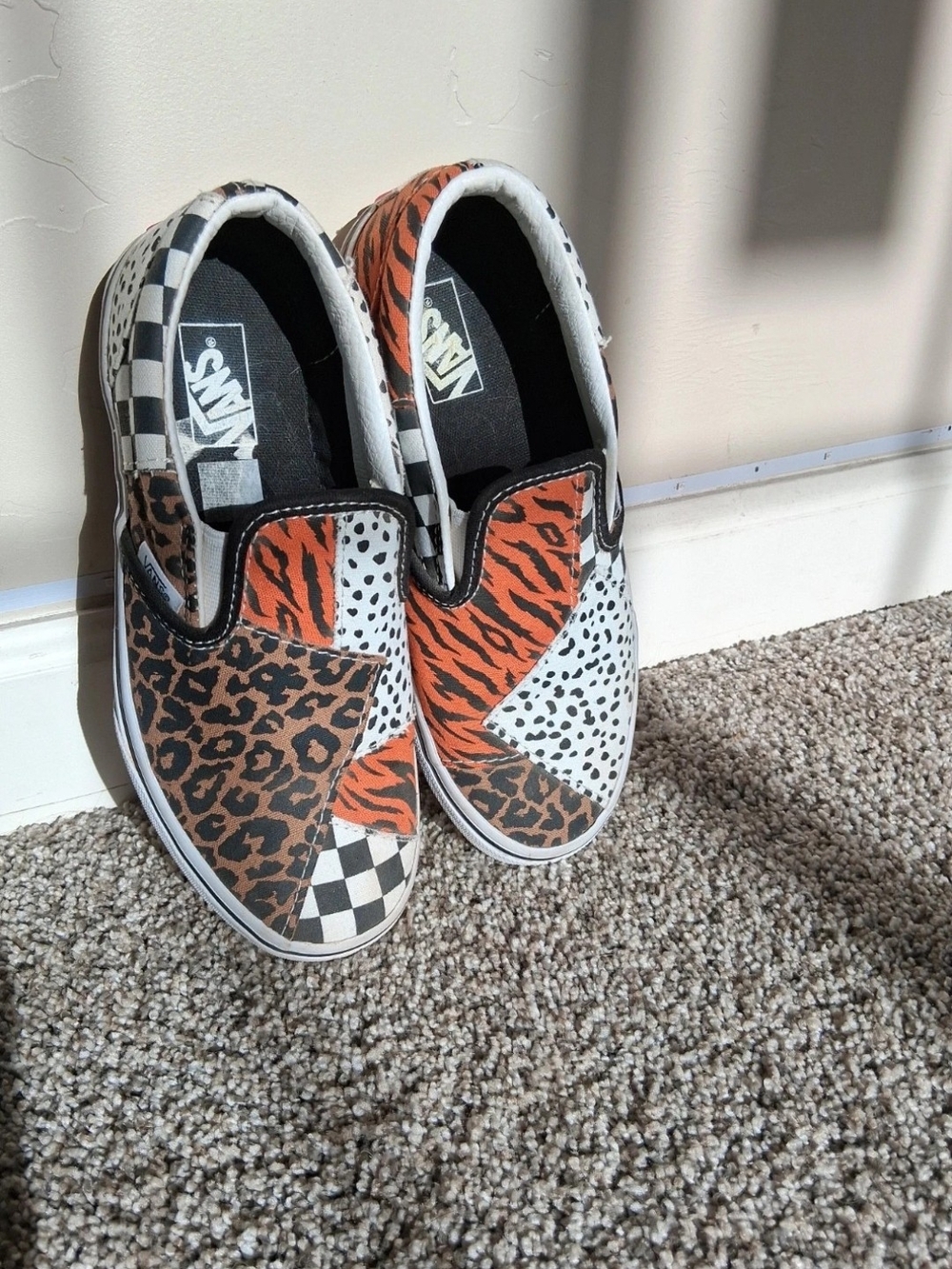 Vans Kids Slip-On Animal Patchwork Sneakers in Orange/Black/White